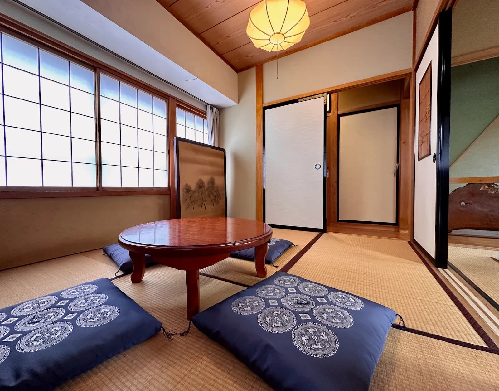 Traditional sitting area with zabuton cushions